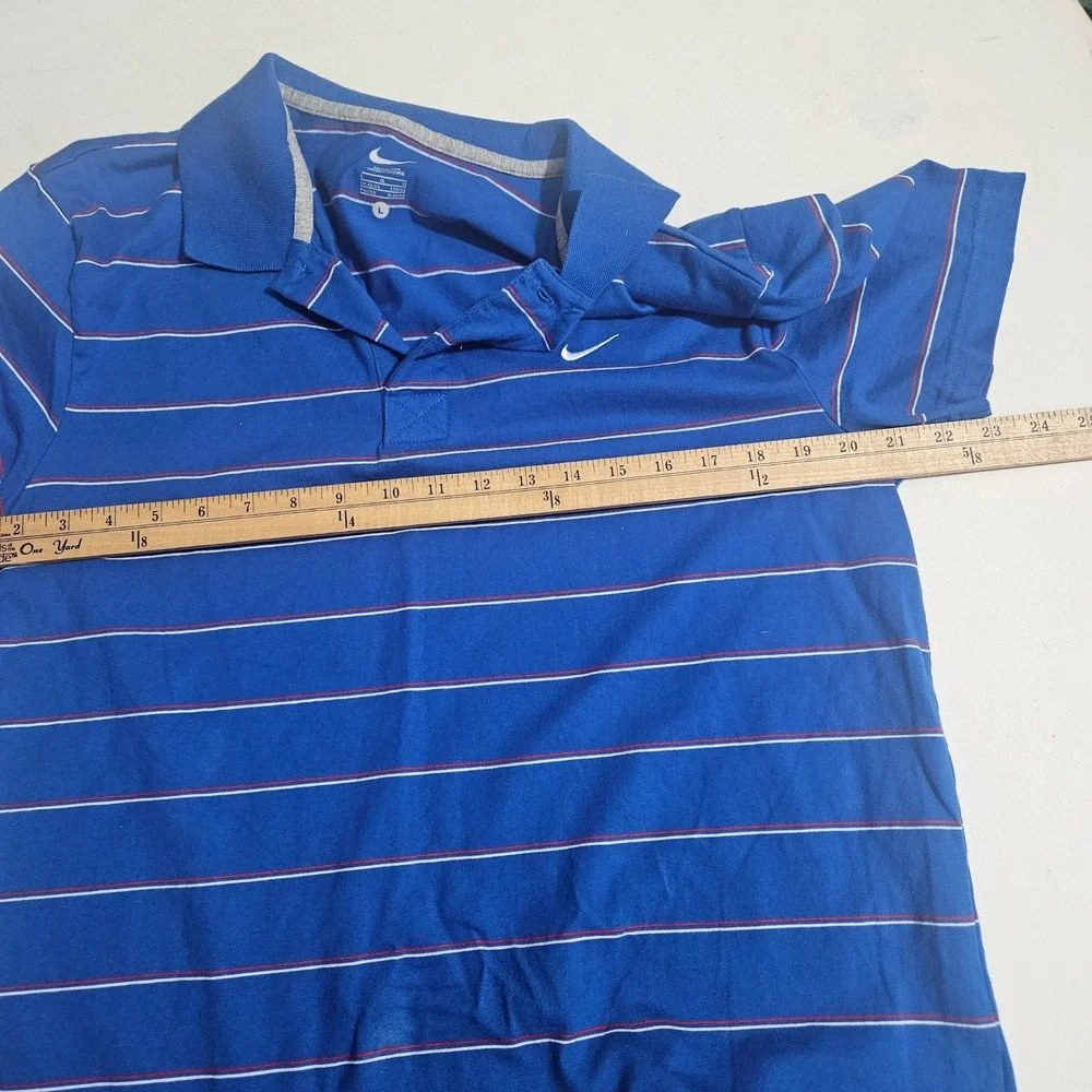 Nike Mens Blue Striped Short Sleeve Polo Shirt Large Swoosh Logo Casual Sport